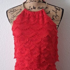 Guess Tiered Fringe Lace Dress With Gold Chain Collar